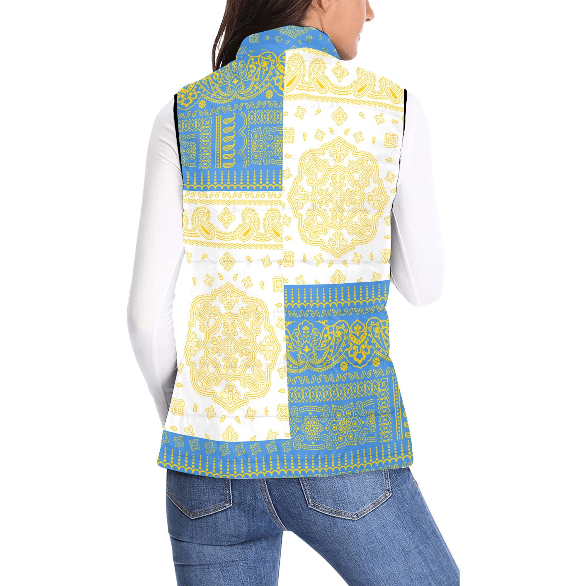 Tuvalu Women Padded Jacket Vest Flag And Paisley Basic Style 2