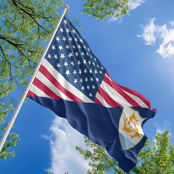 American Anguillan Flag, US And Anguilla Polyester Friendship Blend Together Style 1