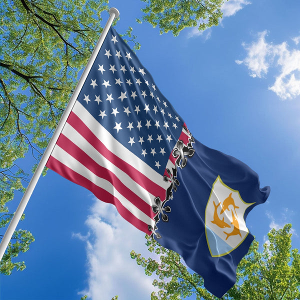 American Anguillan Flag, US And Anguilla Polyester Sew Together Style 1