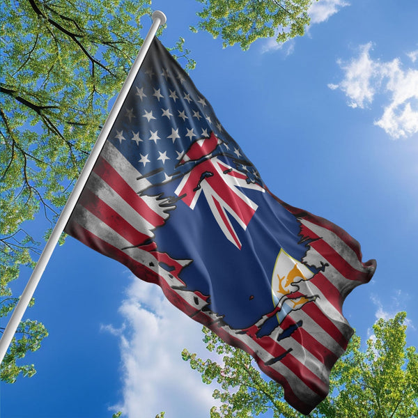 American Anguillan Flag, US And Anguilla Polyester The Scratch Style 1
