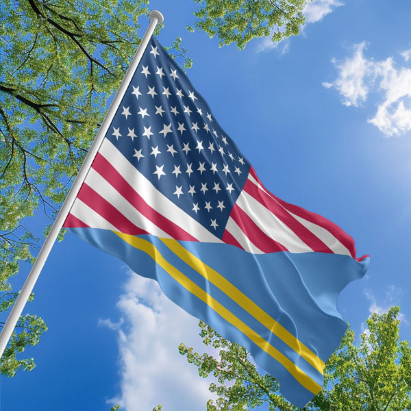American Aruban Flag, US And Aruba Polyester Friendship Blend Together Style 1