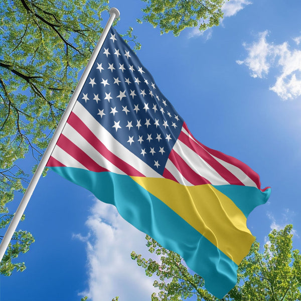 American Bahamian Flag, US And Bahamas Polyester Friendship Blend Together Style 1