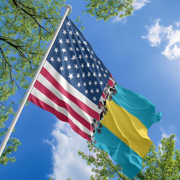 American Bahamian Flag, US And Bahamas Polyester Sew Together Style 1
