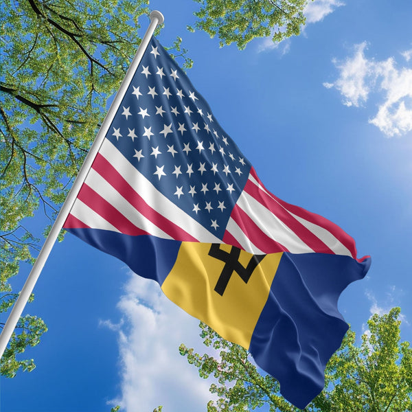 American Barbadian Flag, US And Barbados Polyester Friendship Blend Together Style 1
