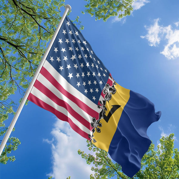 American Barbadian Flag, US And Barbados Polyester Sew Together Style 1