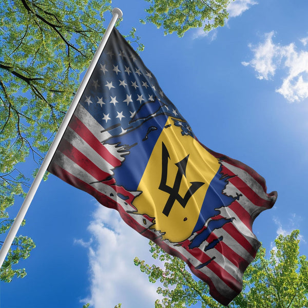 American Barbadian Flag, US And Barbados Polyester The Scratch Style 1