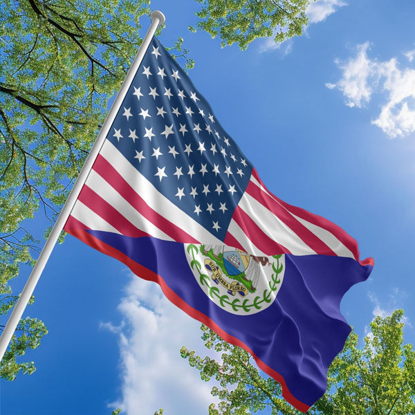 American Belizean Flag, US And Belize Polyester Friendship Blend Together Style 1