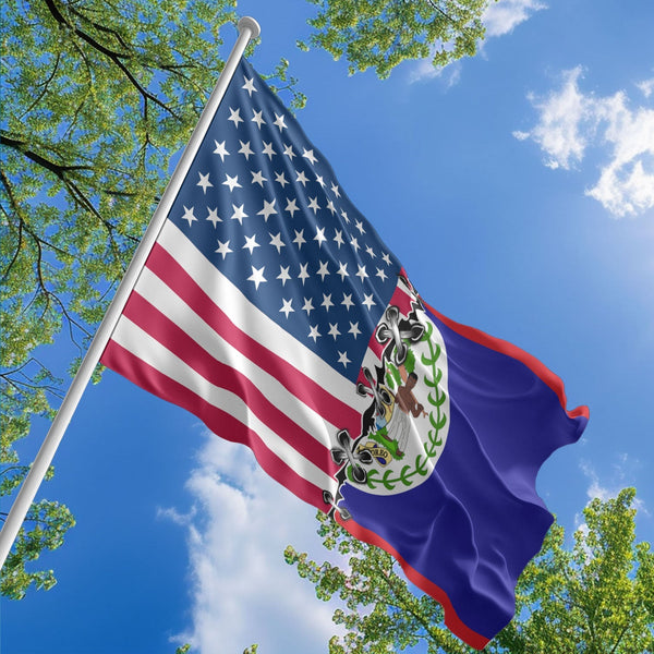 American Belizean Flag, US And Belize Polyester Sew Together Style 1