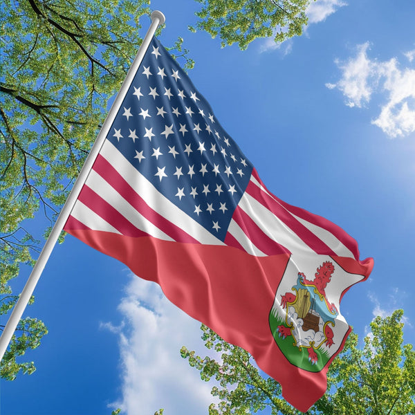 American Bermudian Flag, US And Bermuda Polyester Friendship Blend Together Style 1