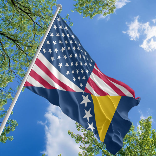 American Bosnian Flag, US And Bosnia and Herzegovina Polyester Friendship Blend Together Style 1