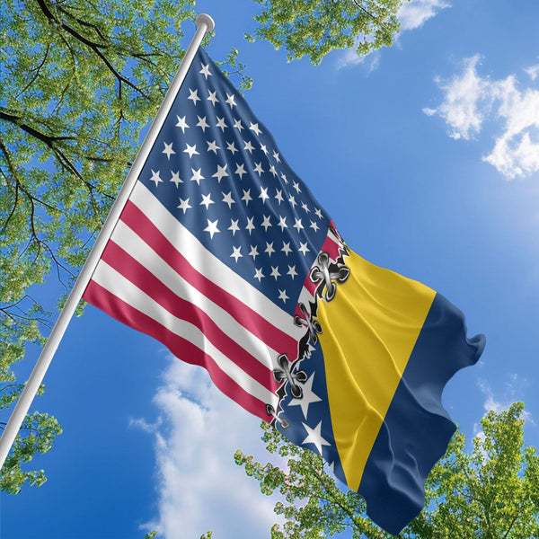 American Bosnian Flag, US And Bosnia and Herzegovina Polyester Sew Together Style 1