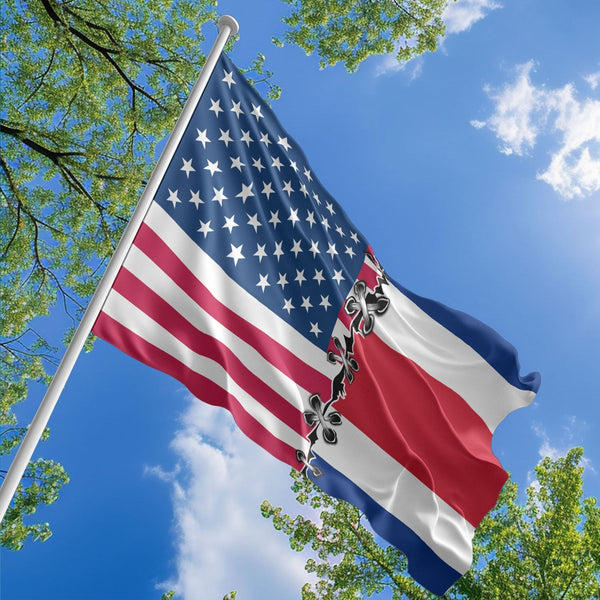 American Costa Rican Flag, US And Costa Rica Polyester Sew Together Style 1