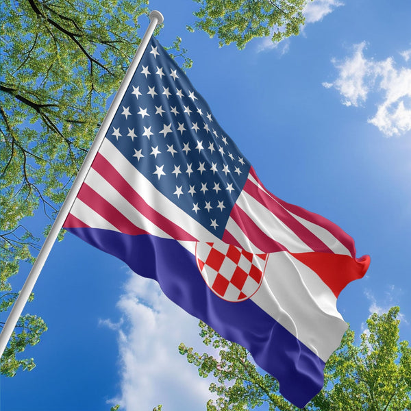 American Croatian Flag, US And Croatia Polyester Friendship Blend Together Style 1