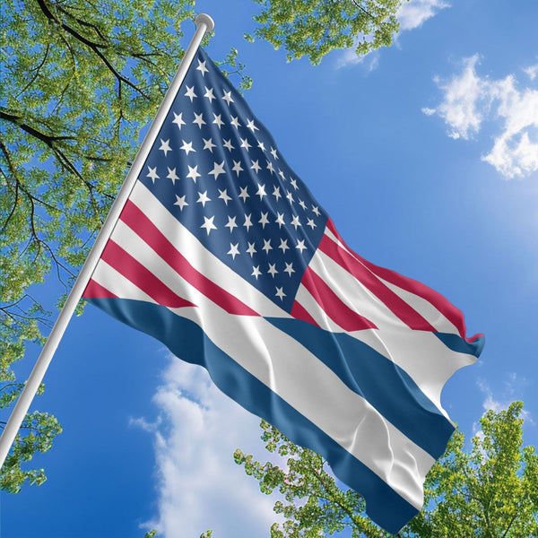American Cuban Flag, US And Cuba Polyester Friendship Blend Together Style 1