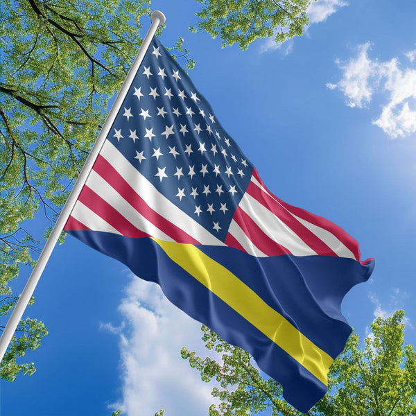 American Curacaoan Flag, US And Curacao Polyester Friendship Blend Together Style 1