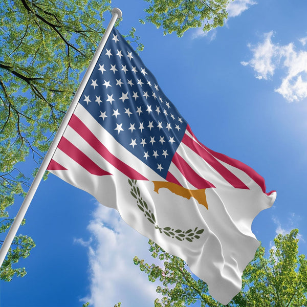 American Cypriot Flag, US And Cyprus Polyester Friendship Blend Together Style 1