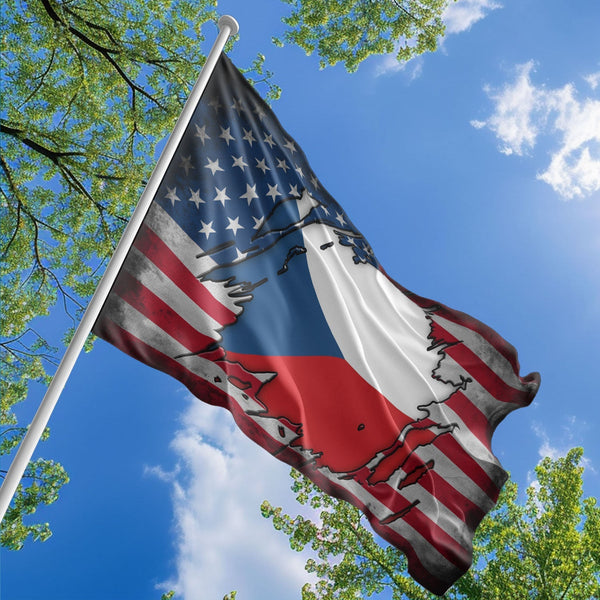 American Czech Flag, US And Czech Republic Polyester The Scratch Style 1