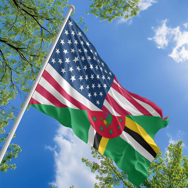 American Dominican Flag, US And Dominica Polyester Friendship Blend Together Style 1
