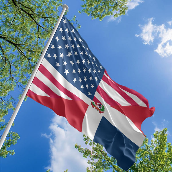 American Dominican Flag, US And Dominican Republic Polyester Friendship Blend Together Style 1