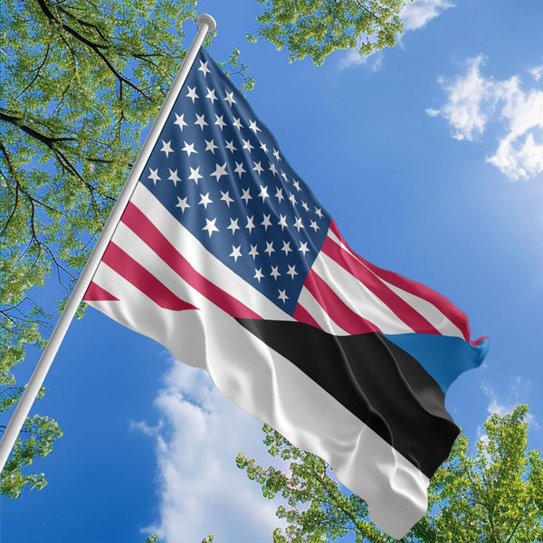 American Estonian Flag, US And Estonia Polyester Friendship Blend Together Style 1
