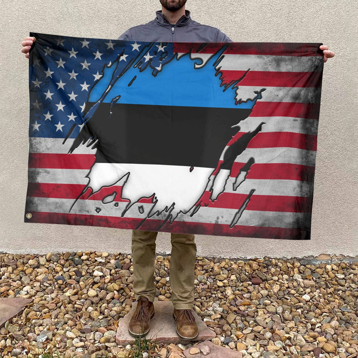 American Estonian Flag, US And Estonia Polyester The Scratch Style 4