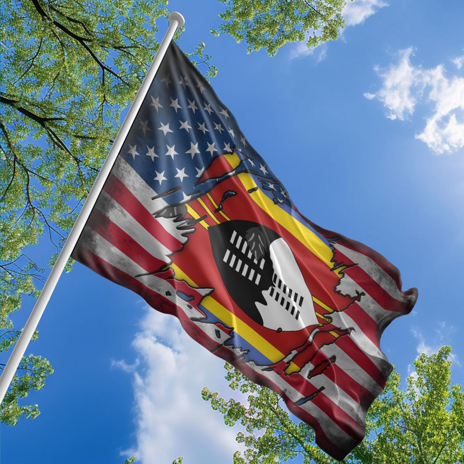 American Swazi Flag, US And Eswatini Polyester Flag The Scratch Style ...