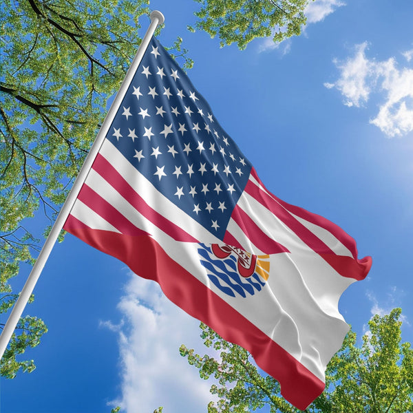 American French Polynesian Flag, US And French Polynesia Polyester Friendship Blend Together Style 1