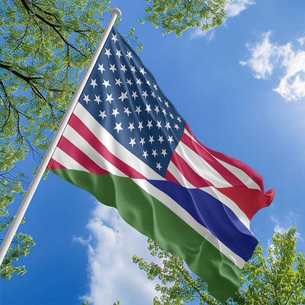 American Gambian Flag, US And Gambia Polyester Friendship Blend Together Style 1