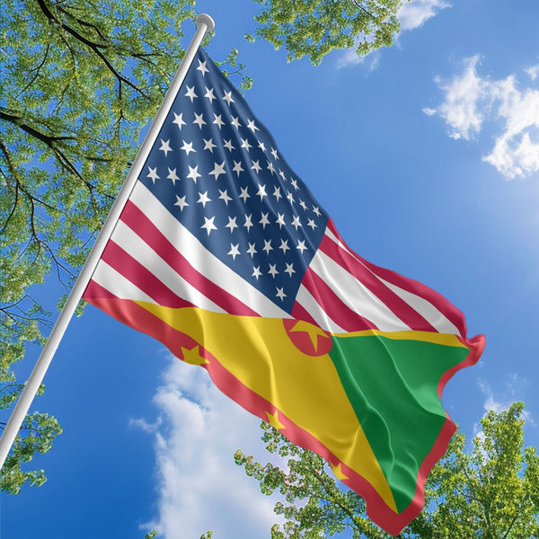American Grenadian Flag, US And Grenada Polyester Friendship Blend Together Style 1