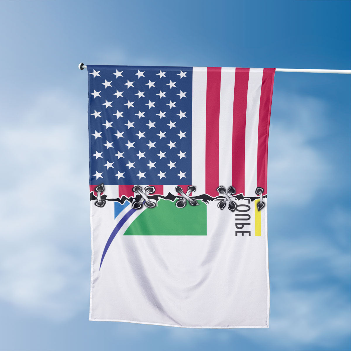 American Guadeloupean Flag, US And Guadeloupe Polyester Sew Together Style 3