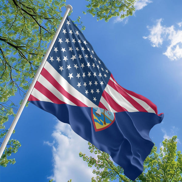 American Guamanian Flag, US And Guam Polyester Friendship Blend Together Style 1
