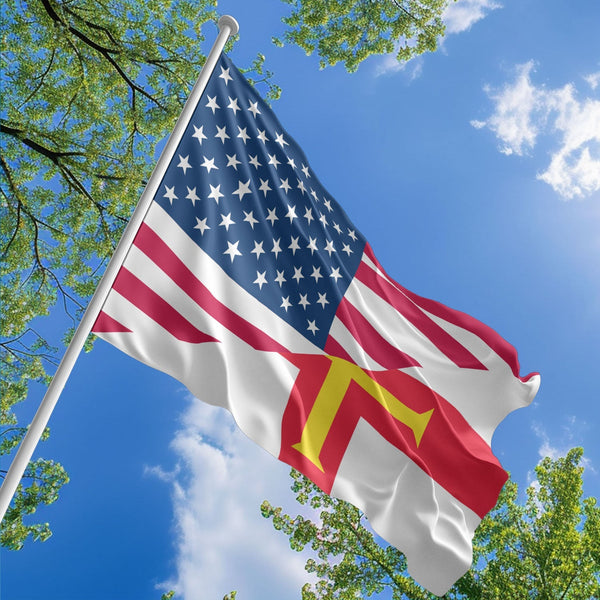 American Guernseyan Flag, US And Guernsey Polyester Friendship Blend Together Style 1