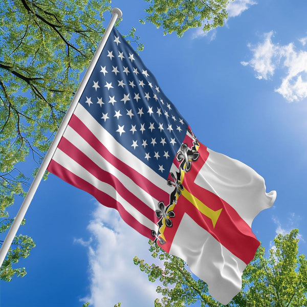 American Guernseyan Flag, US And Guernsey Polyester Sew Together Style 1