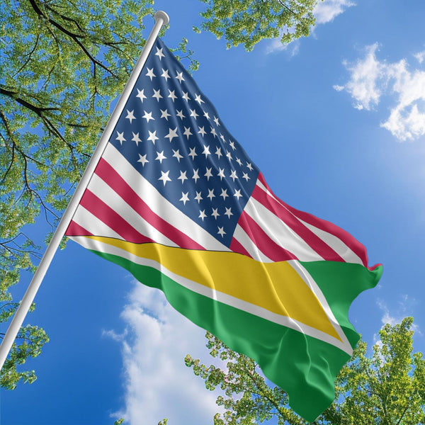American Guyanese Flag, US And Guyana Polyester Friendship Blend Together Style 1