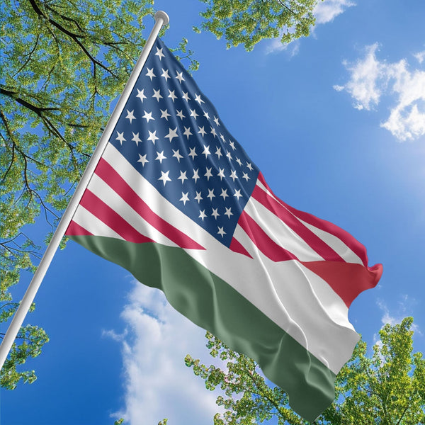 American Hungarian Flag, US And Hungary Polyester Friendship Blend Together Style 1