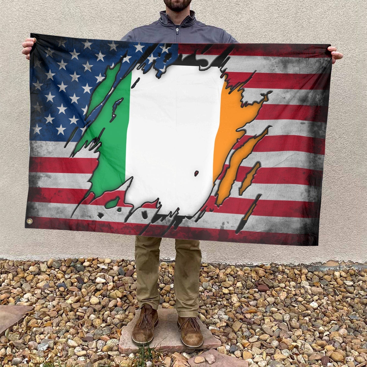 American Irish Flag, US And Ireland Polyester The Scratch Style 4