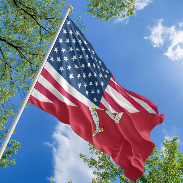 American Manx Flag, US And Isle of Man Polyester Friendship Blend Together Style 1