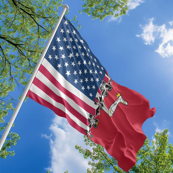 American Manx Flag, US And Isle of Man Polyester Sew Together Style 1