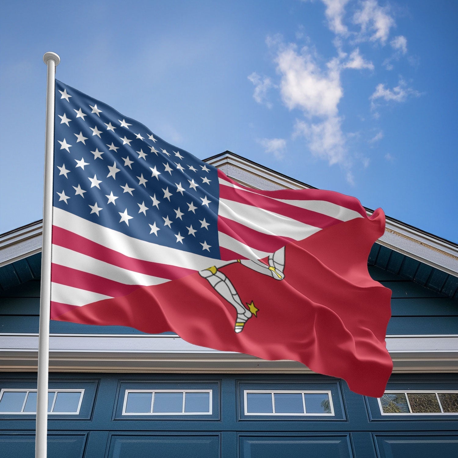 American Manx Flag, US And Isle of Man Polyester Friendship Blend Together Style 2