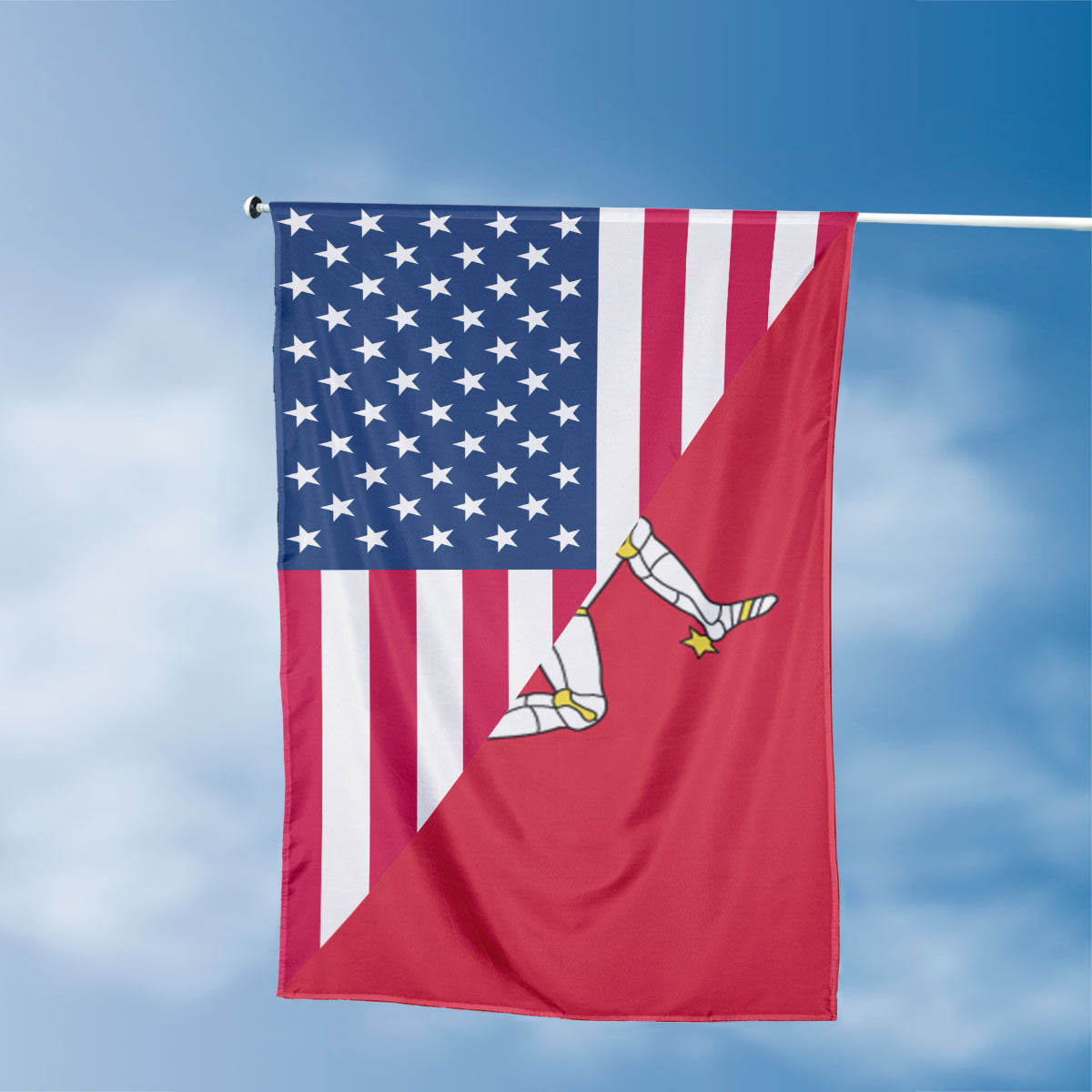 American Manx Flag, US And Isle of Man Polyester Friendship Blend Together Style 3