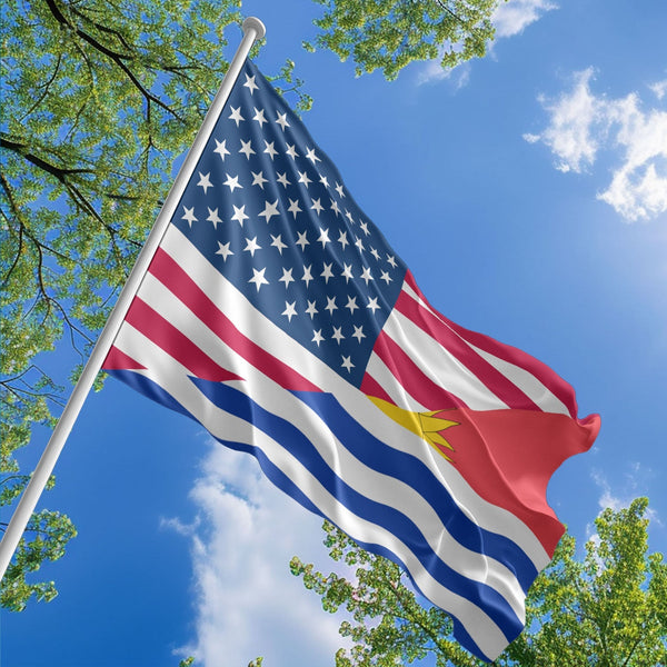 American I-Kiribati Flag, US And Kiribati Polyester Friendship Blend Together Style 1