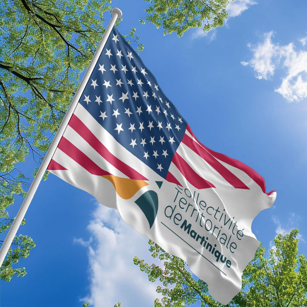 American Martiniquais Flag, US And Martinique Polyester Friendship Blend Together Style 1