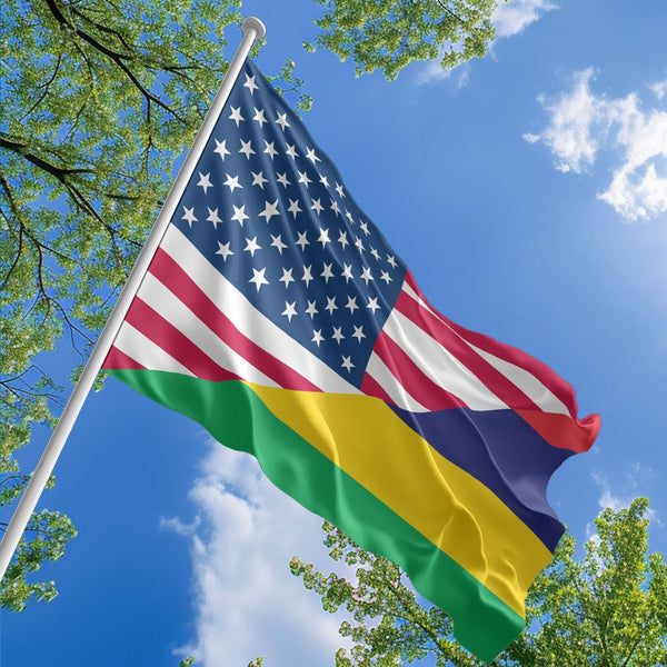 American Mauritian Flag, US And Mauritius Polyester Friendship Blend Together Style 1