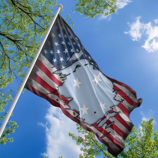 American Micronesian Flag, US And Micronesia Polyester The Scratch Style 1