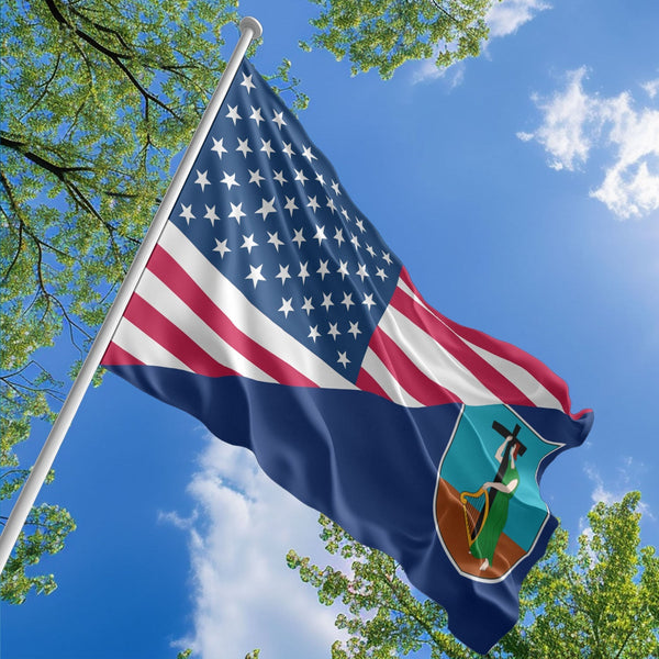 American Montserratian Flag, US And Montserrat Polyester Friendship Blend Together Style 1