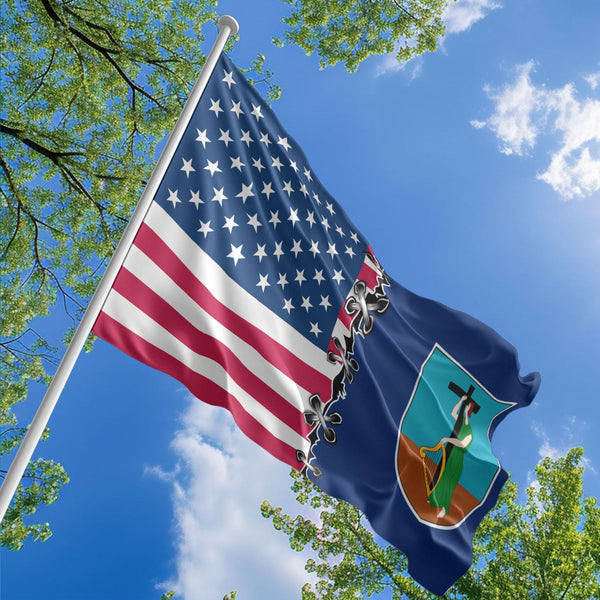 American Montserratian Flag, US And Montserrat Polyester Sew Together Style 1