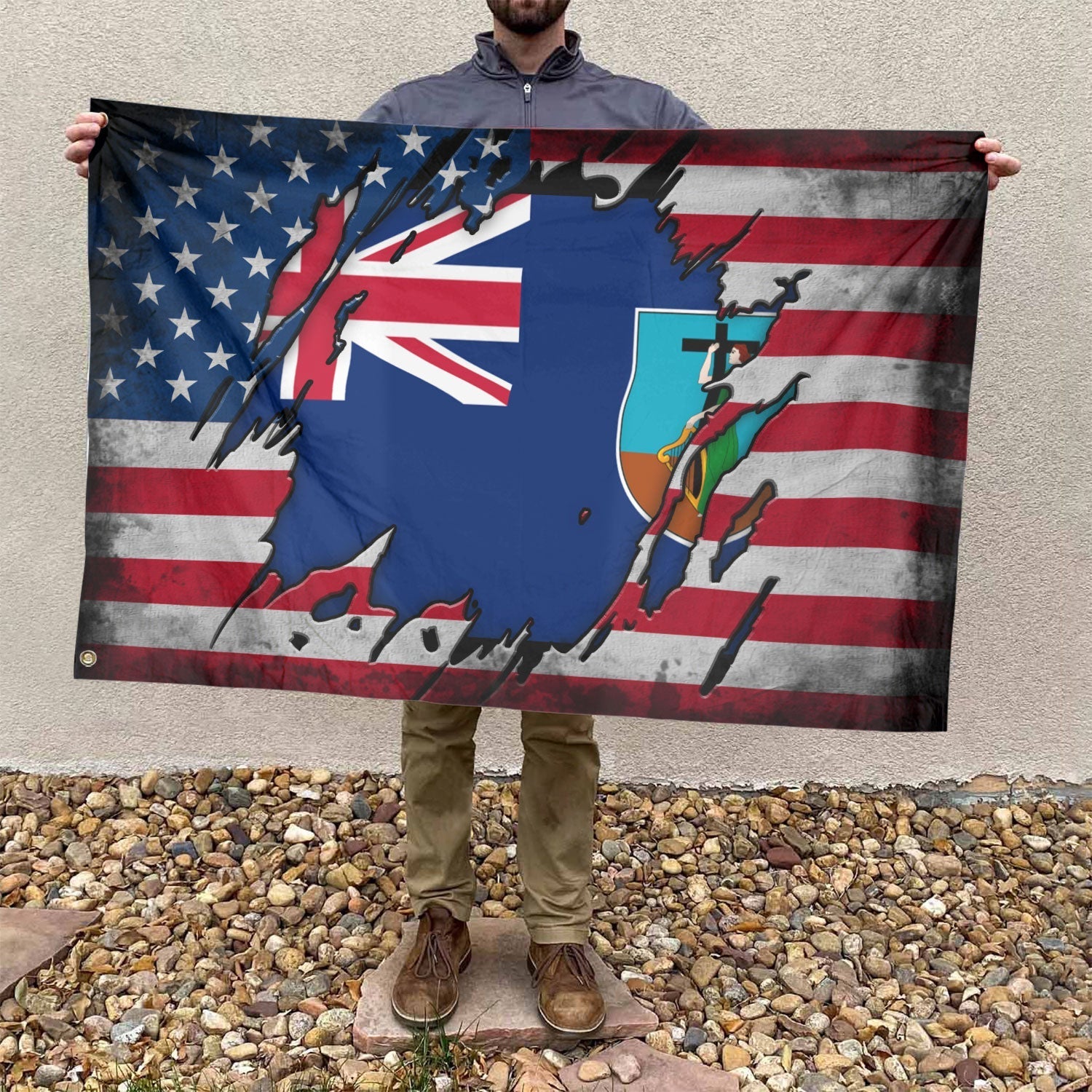 American Montserratian Flag, US And Montserrat Polyester The Scratch Style 4