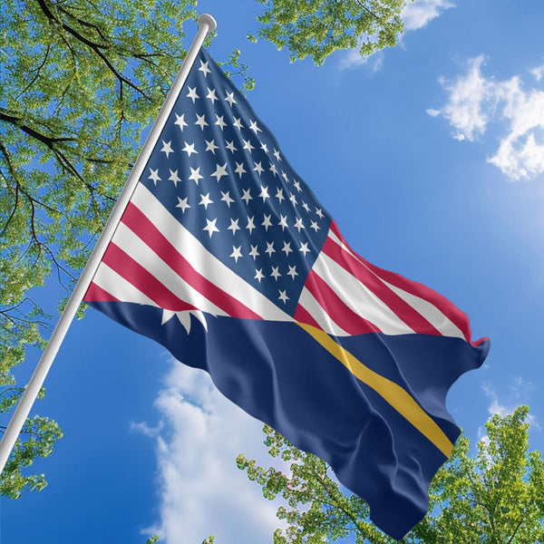 American Nauruan Flag, US And Nauru Polyester Friendship Blend Together Style 1