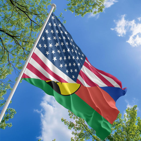 American New Caledonian Flag, US And New Caledonia Polyester Friendship Blend Together Style 1