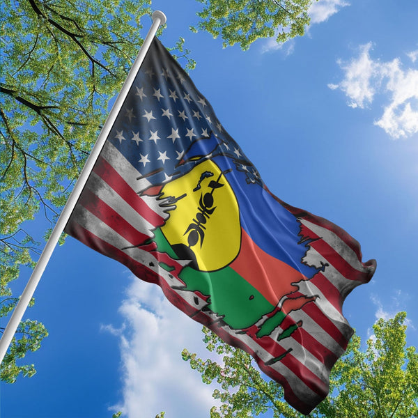 American New Caledonian Flag, US And New Caledonia Polyester The Scratch Style 1